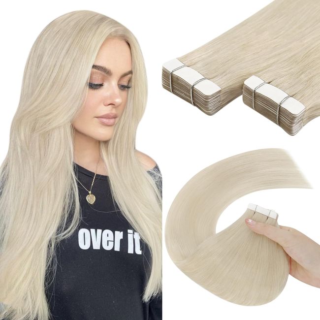 YoungSee Tape Extensions Echthaar 70cm Tape Extensions Platinblond Echthaar Extensions Tape Blond Tape in Extensions Blond Skin Weft Invisible Tape Extensions Blond Remy Seamless 50g 20pcs #60A