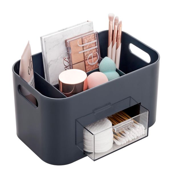 Desk Organizer with Drawer Grey Portable Storage Caddy for Skincare and Makeup