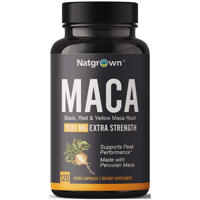 Organic Maca Root Powder Capsules 1500 mg with Black + Red + Yellow Peruvian Maca Root Extract Supplement for Men and Women - Vegan Pills