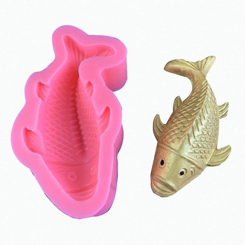 MoldFun 3D Koi Fish Cake Fondant Mold, Silicone, Rectangular Prism, Pink, 5.7"x2.8"x1.4", 720 ml, Cake Decorating Tool