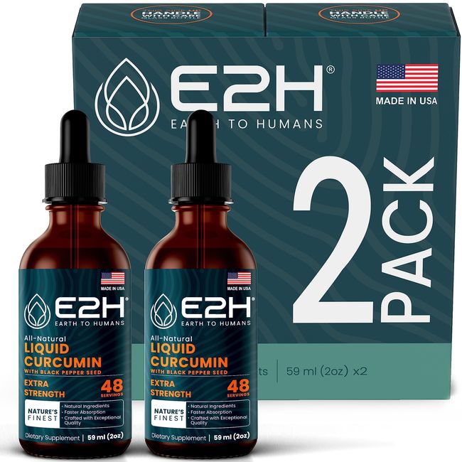 E2H Turmeric Curcumin Drops with Black Pepper - Boost Your Health - Joint Support Supplement - Vegan - Non-GMO - (2 Bottles)
