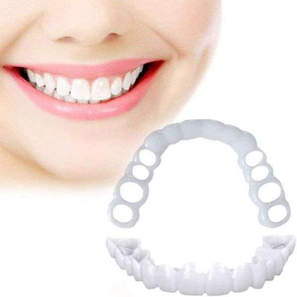 Sooger 5 Pieces Brace Instant Veneer Denture Upper Fake Teeth Cover Snap-On Instant Smile Face Cosmetic Denture Care Beauty Tool Pair Silicone Veneer Denture Instant Smile Comfort Fit Flex Cosmetic Orthodontic Denture Teeth Black Teeth Whitening