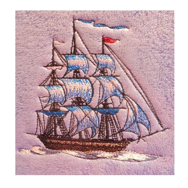 Ship (1371) - Embroidered Cotton Bath Towel (Cream)