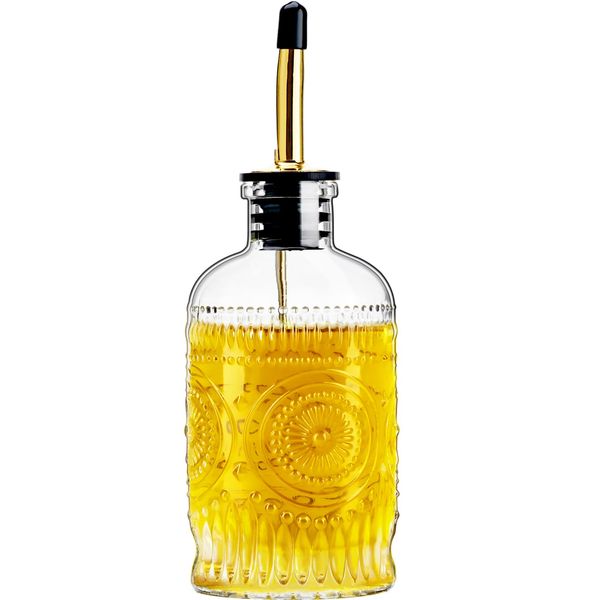 Gegewawa Olive Oil Dispenser Bottle for Kitchen with Metal Spout, Glass Bottle 7OZ, Elegant Glass Cooking Oil Dispenser
