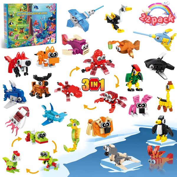 Party Favors for Boys Girls Ages 6 8 10 12, 22 Pack Animals Building Block Toy Stocking Stuffers Classroom Prizes Goodie Bags Building Set, Valentines Day Easter Christmas Birthday Gifts for Kids