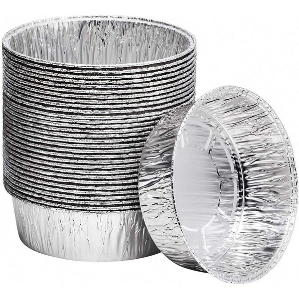 Aluminum BBQ Plates, Aluminum Foil Pans, Disposable Foil Pans, Heavy Duty Food Containers, Pie Pans, Freezer & Oven Safe, Pack of 30 (850ml, Round Tin Foil Cover)