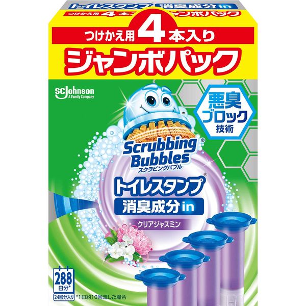 Scrubbing Bubbles Toilet Cleaning, Toilet Detergent, Toilet Stamp Refill, 4 Pieces (24 Stamps), Deodorizing Ingredients, Clear Jasmine, Jumbo Pack, Replacement, Bulk Purchase, Cleaning Agent, Deodorizing, Odor Blocking