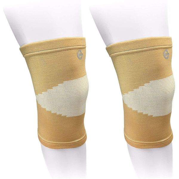 Solace Care Sport Safety Knee Pad Nylon Elastic Knee Brace Support | Elastic Compression Knee Sleeves | for Arthritis Meniscus Tendon or Ligament Damage | Unisex (2PCS, Beige)