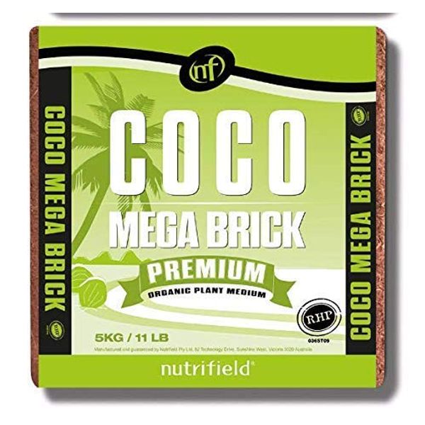 Coco Coir Mega Brick Premium Organic Plant Medium RHP Certified Pre Buffered Coconut Coir Fiber 11 Pound Block Plant Potting Soil Indoor Outdoor Garden Flower Bed Vegetable Seed Starts