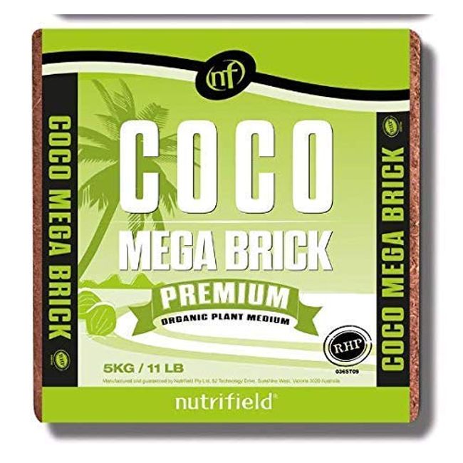 Coco Coir Mega Brick Premium Organic Plant Medium RHP Certified Pre Buffered Coconut Coir Fiber 11 Pound Block Plant Potting Soil Indoor Outdoor Garden Flower Bed Vegetable Seed Starts