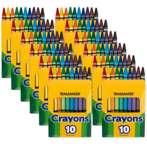 Trail maker 12 Pack Bulk Crayons | Washable Beeswax Bright Color Crayons Bulk Individual Packs, 10 Per Box, 12 Boxes Bundle Art Set Crayons for Kids, Classrooms, Restaurants