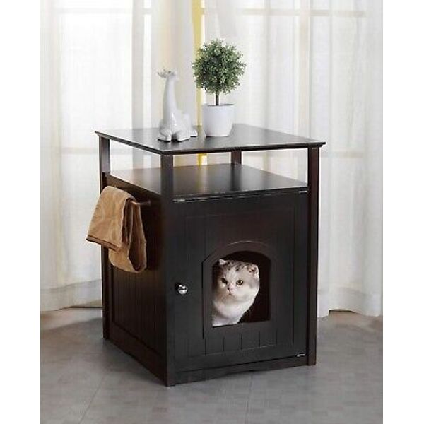 Cat Litter Box Cover Enclosure Night Stand Pet House End Table Black