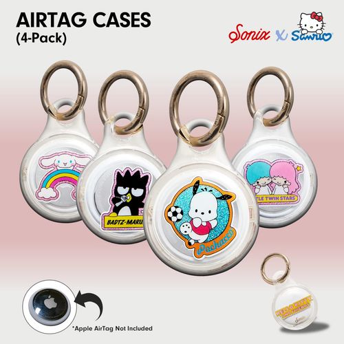 Sonix x Sanrio Cases for Apple AirTags with Keychain - Hello Kitty & Friends Sticker Party (Cinnamoroll, Pochacco, Badtz-Maru, and Little Twin Stars) 4-Pack