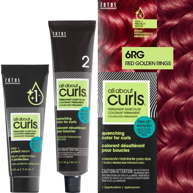 All About Curls 6RG Red Golden Wings Permanent Hair Color (Prep + Protect Serum & Hair Dye for Curly Hair) - 100% Grey Coverage, Nourished & Radiant Curls