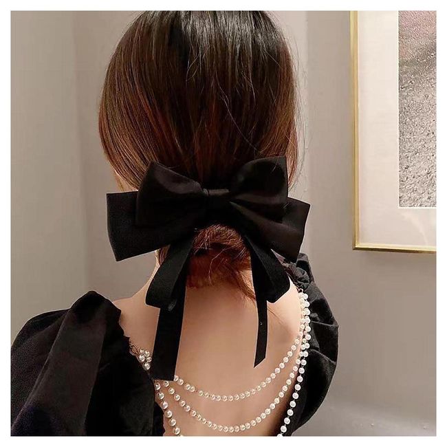 Inilbran Vintage Silk Bow Hair Clips Black Bowknot Hair Barrettes French Silk Hair Clip Barrette Retro Bow Hair Accessories French Bowknot Clip Headpiece for Women and Girls Headdress