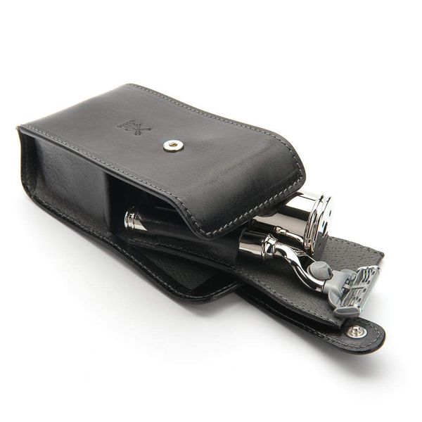 MÜHLE TRAVEL Black Leather Case Silvertip Fiber Modern Luxury Wet Shaving Set - Perfect for Every Day Use, Barbershop Quality Close Smooth Shave