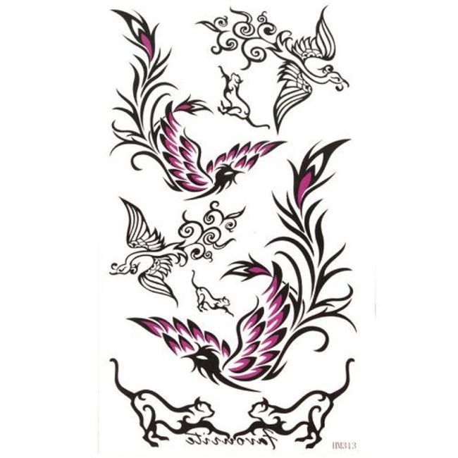 King Horse Black and Purple Phoenix Waterproof and sweat tattoo sticker