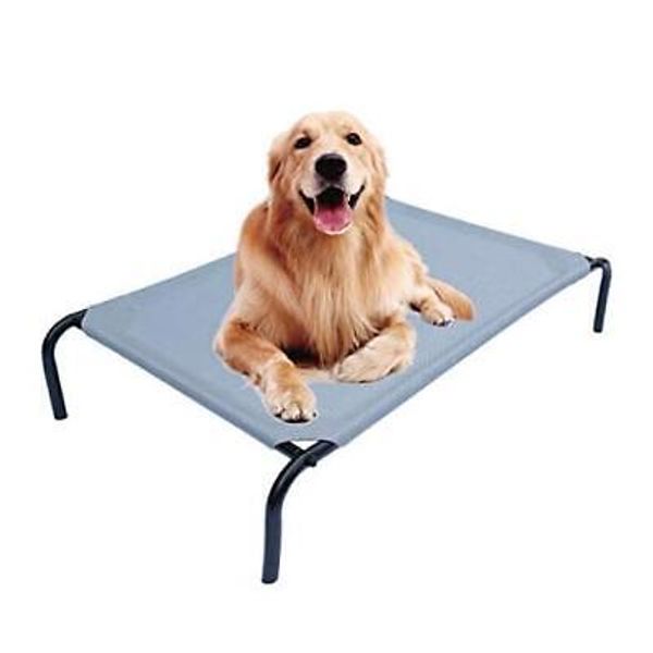 Heavy Duty Steel-Framed Portable Elevated Pet Bed, Elevated Cooling Large Grey