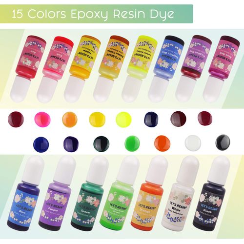 LET'S RESIN Epoxy Resin Dye,15 Color Translucent Epoxy Resin Pigment,Odorless Concentrated Epoxy Resin Paint Each 0.35oz,Liquid Resin Colorant for Resin Coloring,Epoxy Resin,Resin Molds