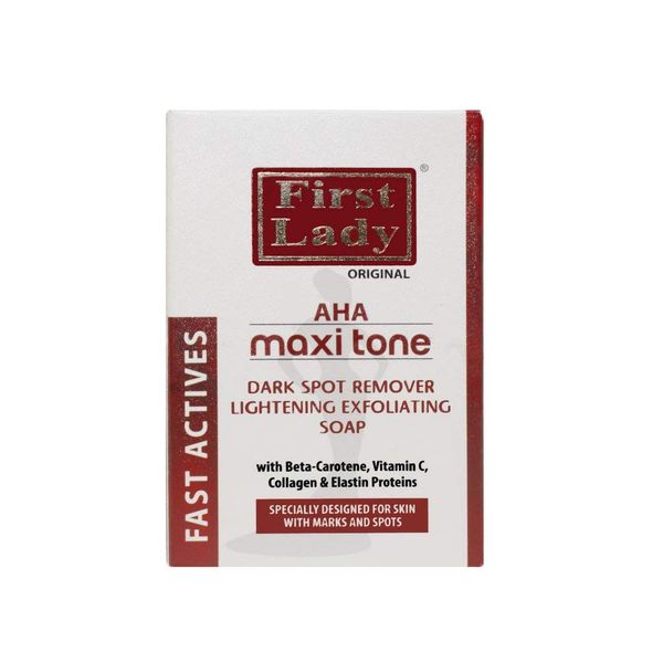 First Lady AHA Maxi Tone Dark Spot Remover Skin Lightening Exfoliating Soap 200g - with Beta-Carotene, Vitamin C, Collagen & Elastin Proteins