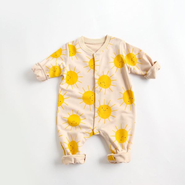 Baby Cartoon Sun Pattern Snap Button Long Sleeved Romper In Spring & Autumn - 73 (6-9M) / Yellow