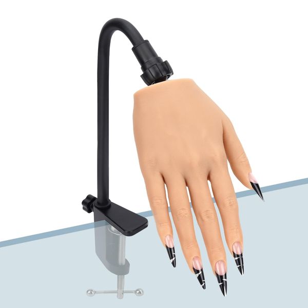 Practice Hand for Acrylic Nails, Soft Silicone Nail Hand Practice Mannequin Hand with Stand Bracket, Realistic Fake Hand for Nail Practice, Flexible Bendable Nail Training Hand for Nail Art (Right)