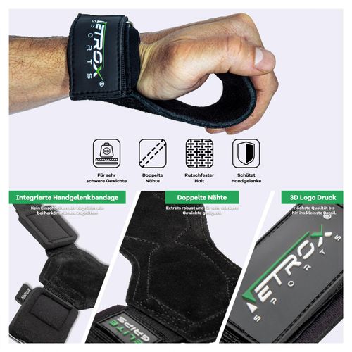 Netrox Sports Elite Grips Fast Lifting Straps for Strength Training, Genuine Leather, Fitness Lifting Straps for Deadlifts, Bodybuilding with Wrist Protection, Grip Lifting Straps Gym for Men and