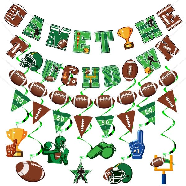 Football Hanging Swirl Decorations Football Birthday Banner Supplies Include Touch Down Game Time Pennant Banner Hanging Spirals for Sport Tailgate Game Day Party