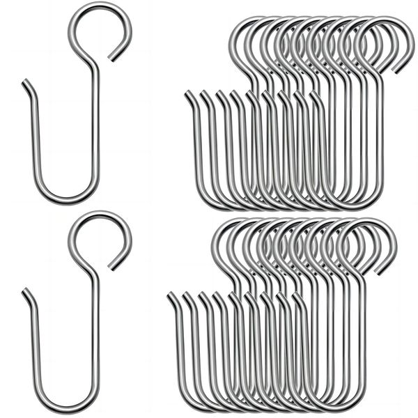 Bailinks 20pcs Curtain Hooks, 1.3 inches Long Curtain Hooks Metal Stainless Steel Shower Hooks Curtain Rail Hooks Pin Hooks for Shower Bathroom Window and Door