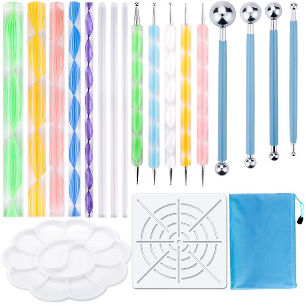 Augshy 19pcs Mandala Dotting Tools Set Pen Dotting Tools Mandala Stencil Ball Stylus Paint Tray for Painting Rocks, Coloring, Drawing and Drafting