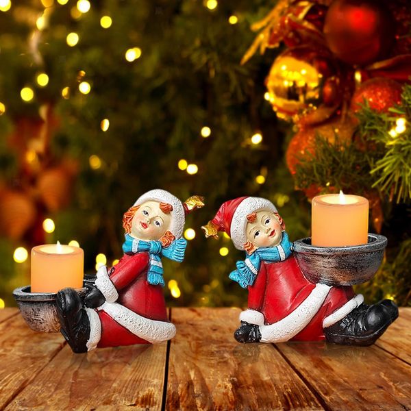 2Pcs Christmas Sculpture Decorative Home Fireplace Candelabrum Candle Holder