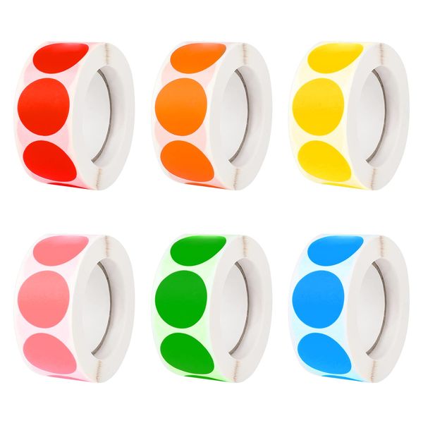 Iyowei 3000 PCS Round Labels, Color Coding Dots Stickers 2.5cm/1" for Colour Coding (6 Rolls)