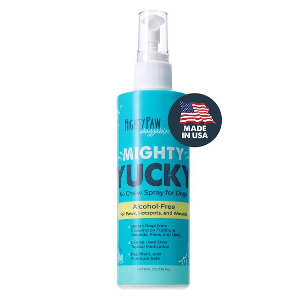 Mighty Paw Waggables Yucky No Chew Spray for Dogs (Made in The USA) | Bitter Apple Spray for Dogs to Stop Chewing. Dog Repellent Spray for Furniture. Anti Chew Spray for Dogs and Pets. (8 oz)