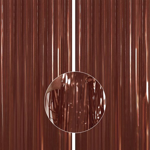 PartyWoo Foil Curtain 2 pcs, 3.3x6.6 ft Metallic Brown Tinsel Curtains, Backdrop Curtain, Foil Fringe Curtains, String Curtain, Birthday Decorations, Party Backdrop, Wedding Backdrop