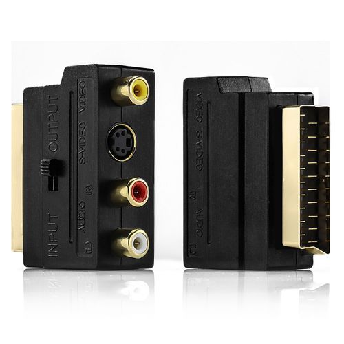 Deleycon SCART to 3 x RCA Sockets IN/OUT Switch + S-Video/SVHS AV audio video adapter cable [Gold-Plated Contacts]