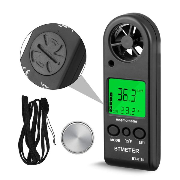 BTMETER BT-816B Digital Air Anemometer, Ultra-Small Air Flow Meter, Anemometer, Wind Speed and Temperature Measuring Device, Wind Speed Thermometer, Maximum Value, Average Value, Momentary Value,