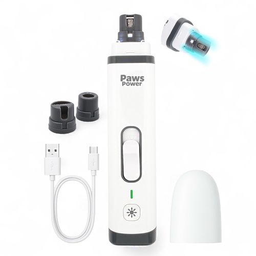 Paws Power Dog Nail Grinder with LED Light – Quiet Pet Nail Trimmer for Dogs & Cats – 2-Speed Rechargeable Claw Grinder, 3 Ports for All Sizes – Electric, Low Noise, Safe Grooming Tool