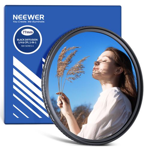 NEEWER 2 in 1 CPL + Black Diffusion 1/4 Filter, Circular Polarizing Glare Reduction Cinematic Soft Dreamy Mist Camera Lens Effect Filter with Slim Aluminum Frame & Multicoated Optical Glass, 77mm