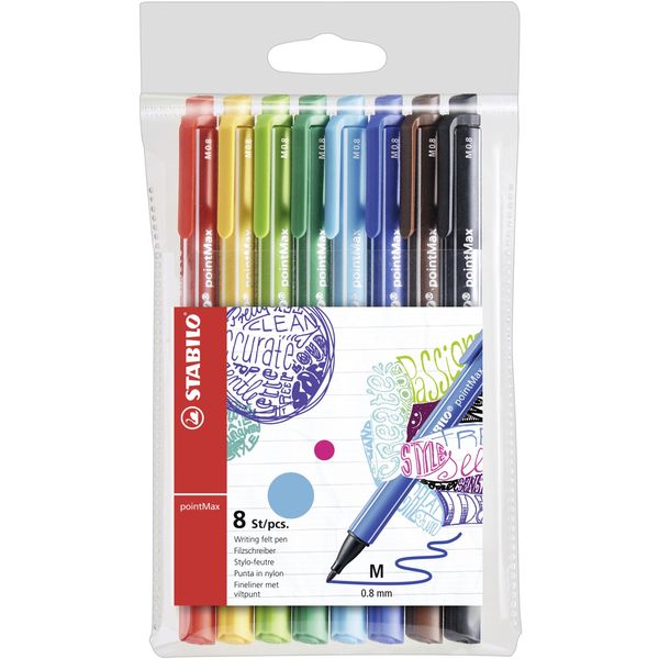 STABILO pointMax - Nylon-Tip Sign Pen - Pack of 8 - Assorted Colours