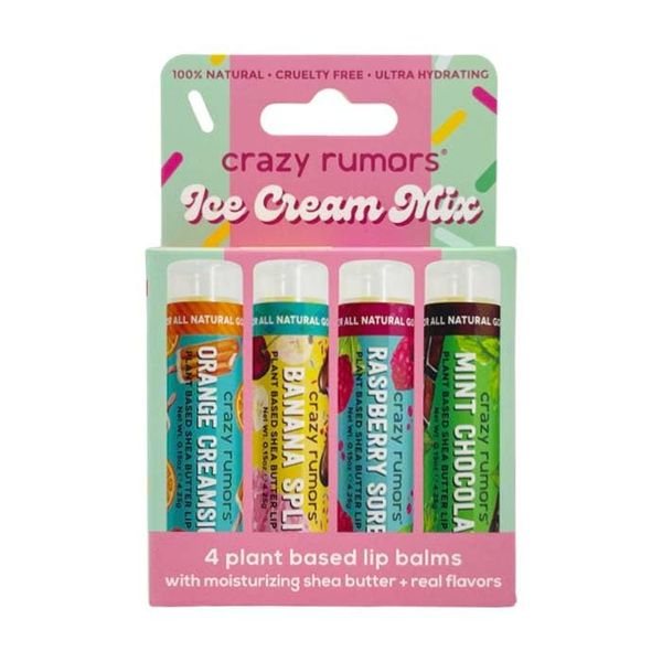 Crazy Rumors Ice Cream Mix Lip Balm Gift set 4 x Ice Cream Flavours, natural vegan lip balm sticks