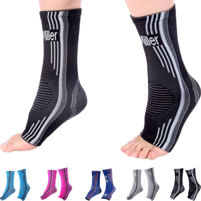 Doc Miller Ankle Brace Compression Sleeves 2 Pack Achilles Tendon Arch Foot Support Ankle Support Socks For Plantar Fasciitis, Arthritis, Sprained Swollen Ankles, Swelling Pain Relief, Tendonitis