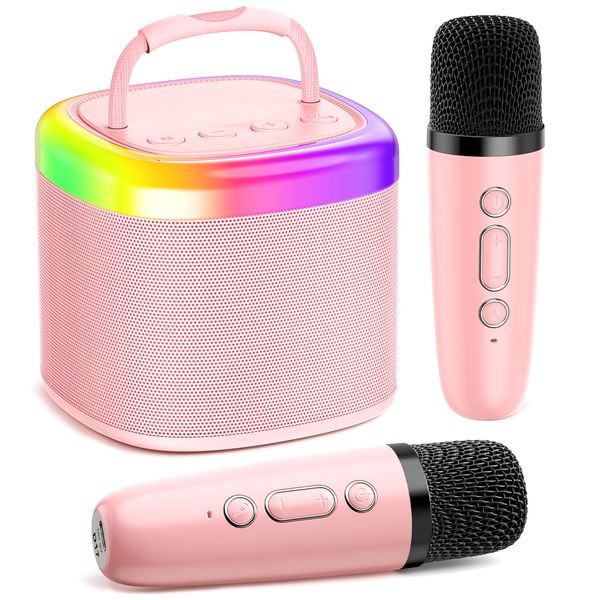 HWWR Karaoke Machine for Kids, Mini Karaoke Machine with 2 Wireless Microphones & Disco Lights for Home Party, Kids Christmas Birthday Gifts, Music Toys for Girls Boys Age 3 4 5 6 7 8 9 10 11 12+