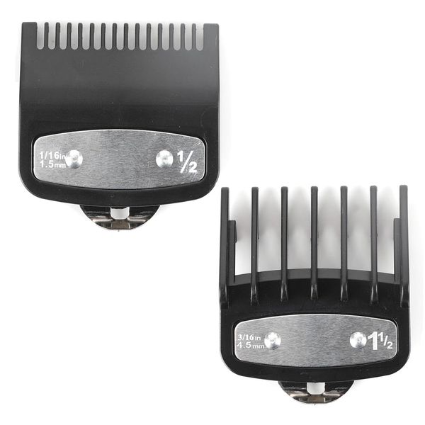 2 Pcs Clipper Guards for Wahl Clippers 0.5 1.5, Hair Clipper Guards, Hair Clipper Attachments, Clipper Set with Clip 1/16 Inch and 3/16 Inch Replacement Standard Fitting Comb (Black)