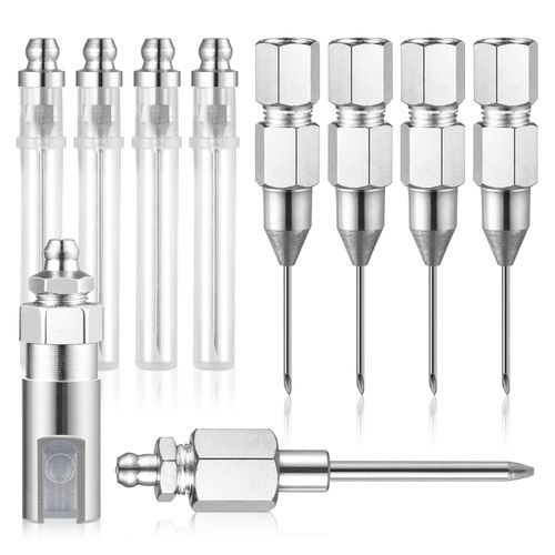 Draupnir 10Pcs Grease Gun Needle Nozzle Kit, Stainless Steel Grease Gun Syringe Nozzles, for Narrow Spaces and Deep Hole Metal Grease Injection