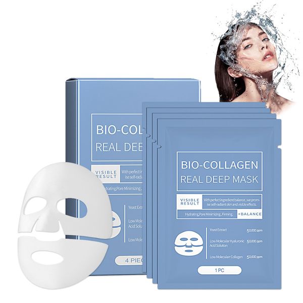 Bio-Collagen Real Deep Mask,4 Stück Collagen Mask Overnight,Anti-Falten Lifting Gesichtsmaske,Collagen Reverse Film Hydrating Lifting Peel off Mask Feuchtigkeitsspendende Gesichtsmaske