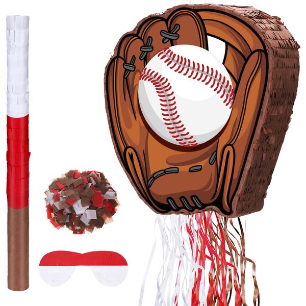 Baseball Pinata with Blindfold Bat for Birthday Party Softball Paper Pinata Sports Balls Confetti Baseball Birthday Party Supplies for Birthday Party Decorations 13.19 x 13.19 x 3 Inch(Cool)