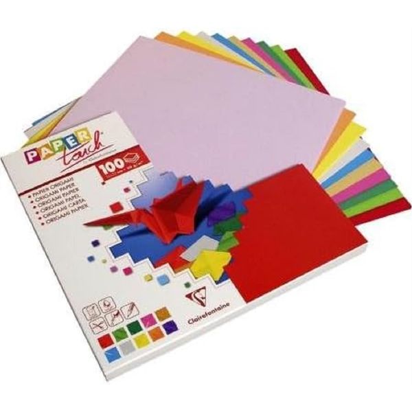 Clairefontaine - Ref 95007C - PaperTouch Origami Paper (Pack of 100 Sheets) - 200 x 200mm in Size, 80gsm Deep Dyed Paper, Variety of Colours - Assorted Colours