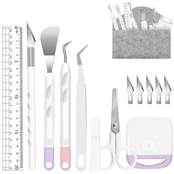 Vinyl Weeding Tools, Craft Weeding Tools Set+ 1 Piece Storage Bag, DIY Craft Tool Set, Cameos, Lettering, Including Weeding Hooks, Tweezers, spatulas for Silhouette (Mixed Color)