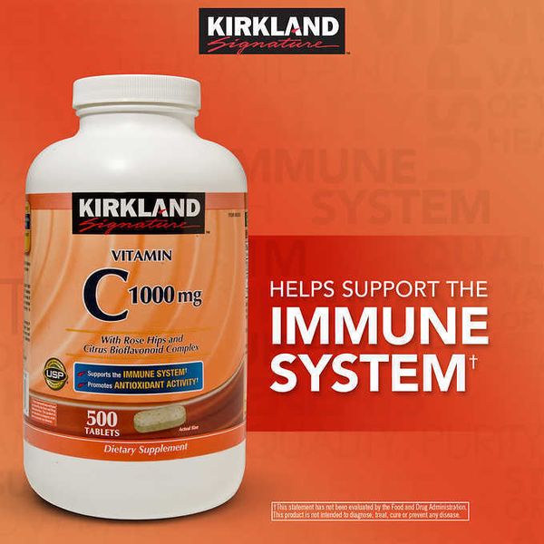 Kirkland Signature Vitamin C 1000mg with Rose Hips, 500 Tablets (EXP 04/2025)