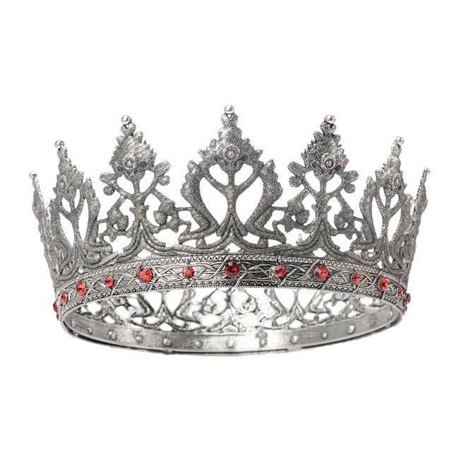 S SNUOY Silver Crowns for Women Royal King Crown for Men with Red Rhinestones Alloy Cosplay Headband for Birthday Homecoming Party Halloween Christmas